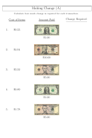 Making Change Money Worksheet With Answers