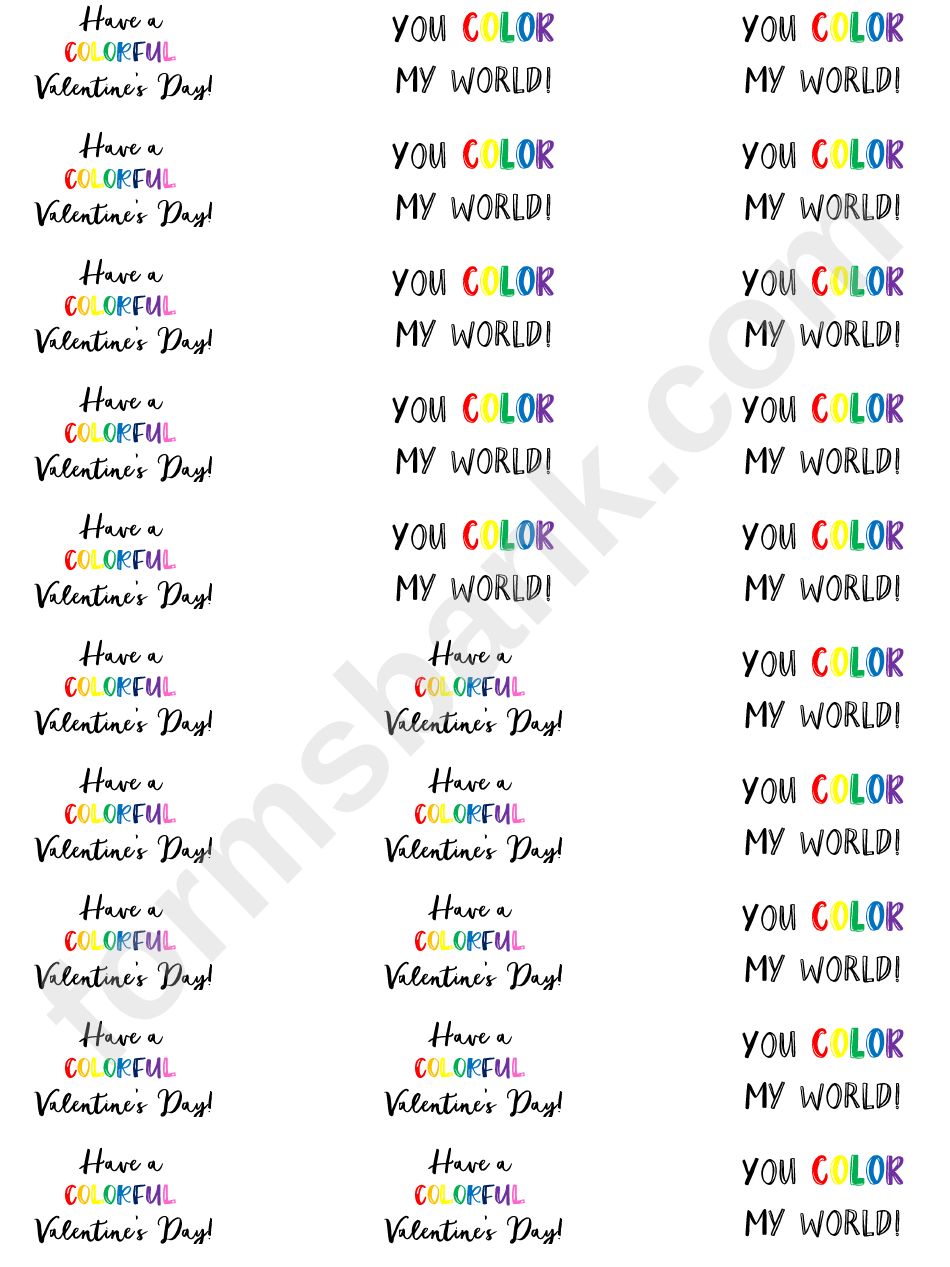 Rainbow Color Valentines Day Gift Tag Template