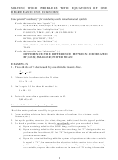 Solving Word Problems With Equations Of One Degree And One Unknown Worksheet With Answers