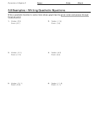 Writing Quadratic Equations Worksheet - Dynamics Of Algebra 2, Ch 5.8 Printable pdf