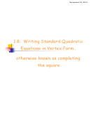 Writing Standard Quadratic Equations In Vertex Form Worksheet