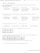 Quadratic Functions Worksheet - Algebra 2, Part 1 Practice Test A
