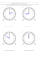 Reading Analog Clocks Worksheet With Answers