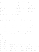Forms Of Quadratic Functions Worksheet