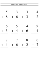 One-digit Addition (f) Worksheet With Answer Key
