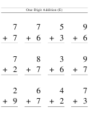 One-digit Addition (e) Worksheet With Answer Key