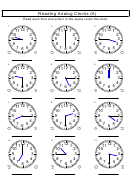 Reading Analog Clocks (A) Worksheet With Answer Key Printable pdf
