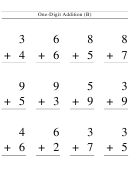 One-digit Addition (b) Worksheet With Answer Key
