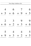 One-digit Addition (d) Worksheet With Answer Key