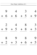 One-digit Addition (c) Worksheet With Answer Key