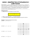 Slope-point Form Of The Equation For A Linear Function Worksheet - Lesson 4