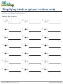 Simplifying Proper Fractions Worksheet With Answers Printable pdf