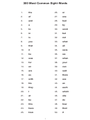 300 Most Common Sight-words List Template