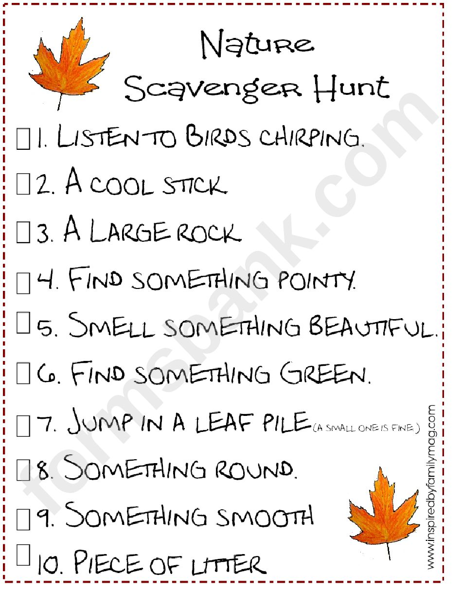 nature scavenger hunt list template printable pdf download