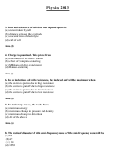 Physics Test Worksheets With Answer, 2013 Printable pdf