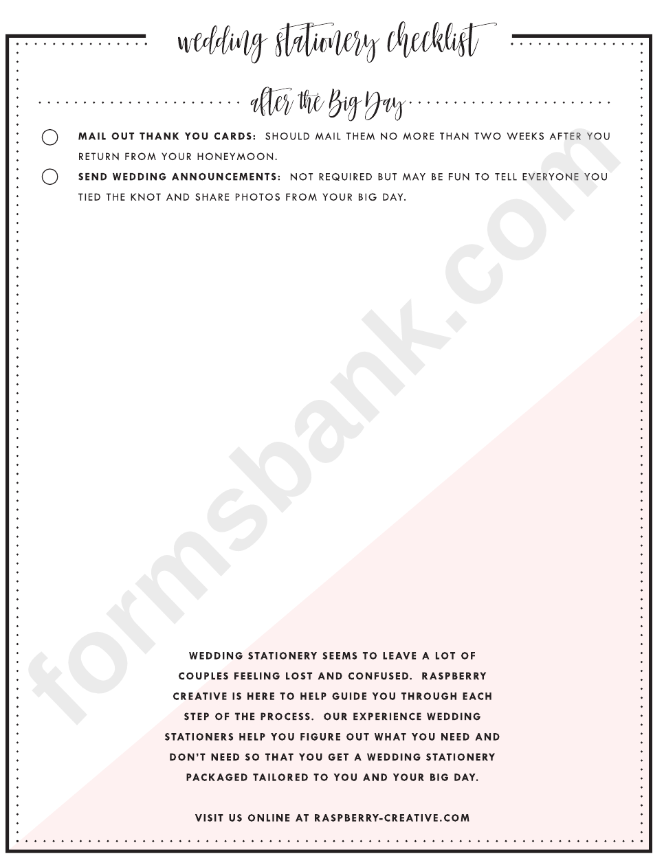 Wedding Stationery Checklist - Raspberry Creative, Llc