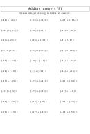 Adding Integers (f) Worksheet With Answer Key