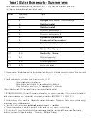 Maths Homework Worksheet - 7th Grade, Testwood School Printable pdf