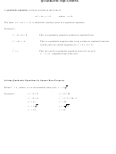 Quadratic Equations Worksheet