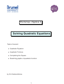 Algebra 3 Solving Quadratic Equations Worksheet - Brunel University