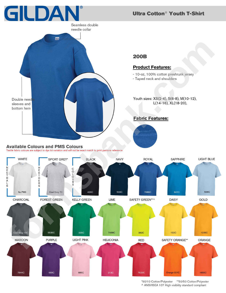 200b Gildan Ultra Cotton Youth T-Shirt Size Chart