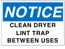 Clean Dryer Trap Warning Sign Template