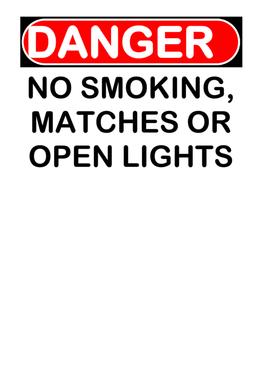 No Smoking Or Open Lights Warning Sign Template Printable pdf