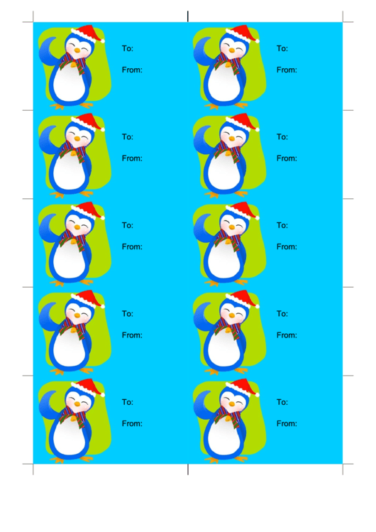 Penguin Gift Tag Template (Blue/green) Printable pdf