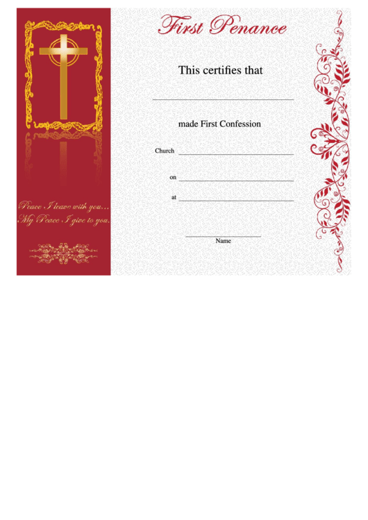 First Penance Certificate Template Printable pdf
