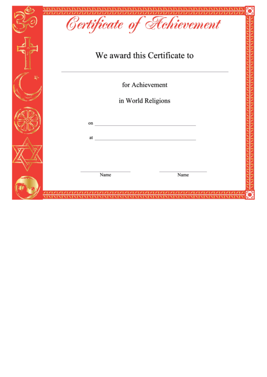 World Religions Achievement Printable pdf
