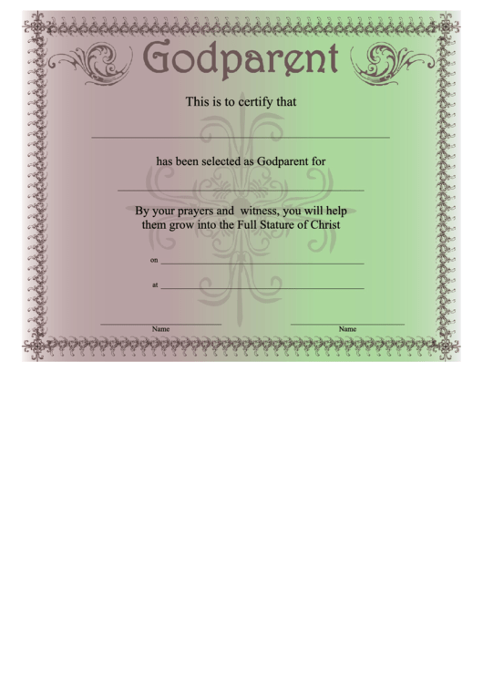 Godparent Certificate Template - Purple & Green Printable pdf