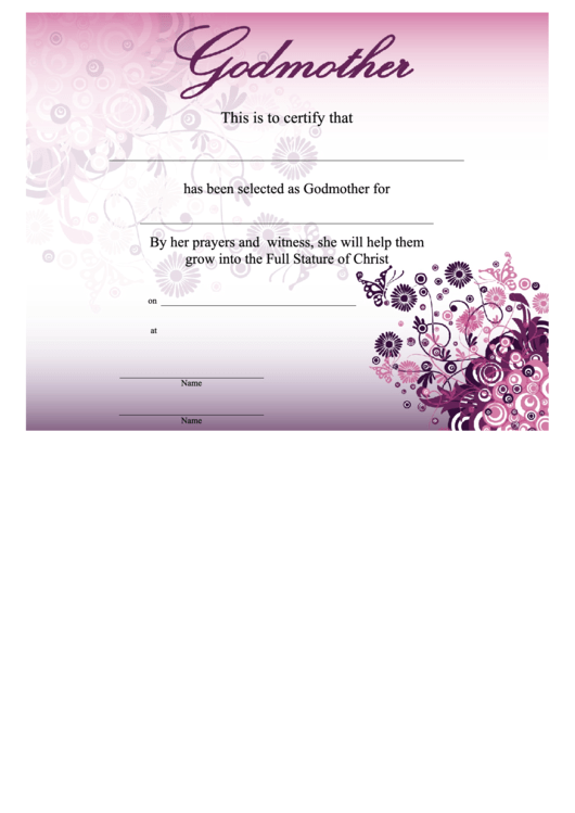Godmother Certificate Template (Pink) Printable pdf