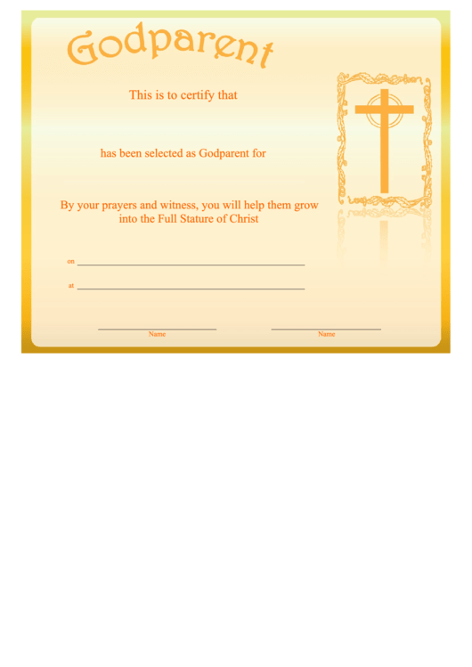Godparent Certificate Template - Golden Cross Printable pdf