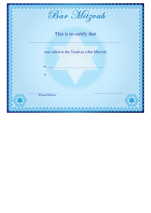 Bar Mitzvah Certificate Templates printable pdf download