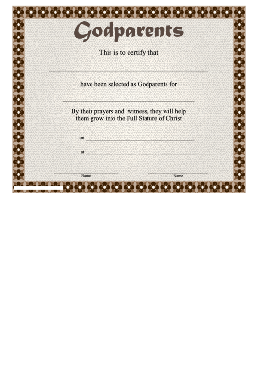Godparents Certificate Template - Flower Border Printable pdf