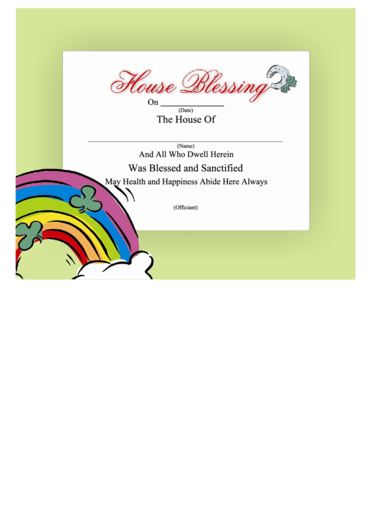 House Blessing Certificate Template - Rainbow Printable pdf