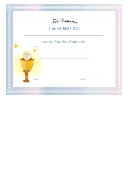 First Communion Certificate Template - Communion Cup Printable pdf
