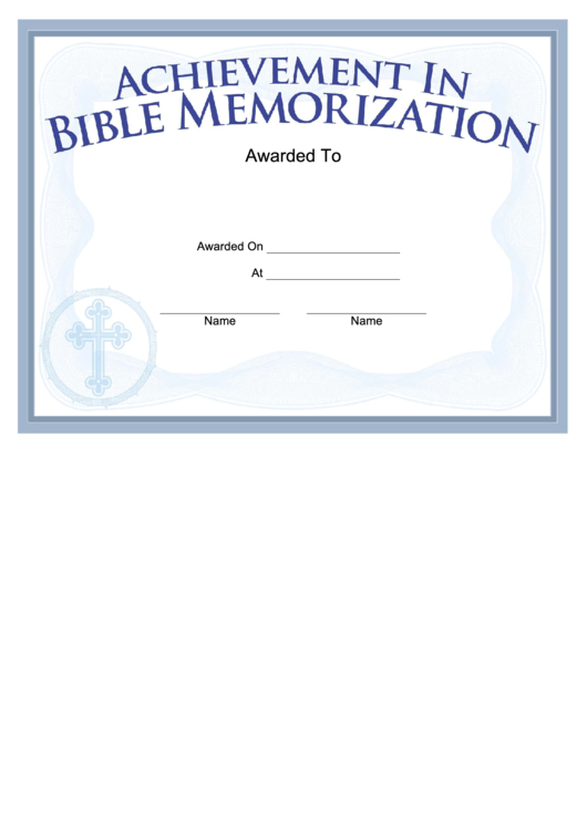 Bible Memorization Cross Certificate Template Printable pdf
