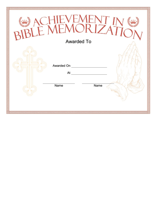 Bible Memorization Prayer Certificate Template