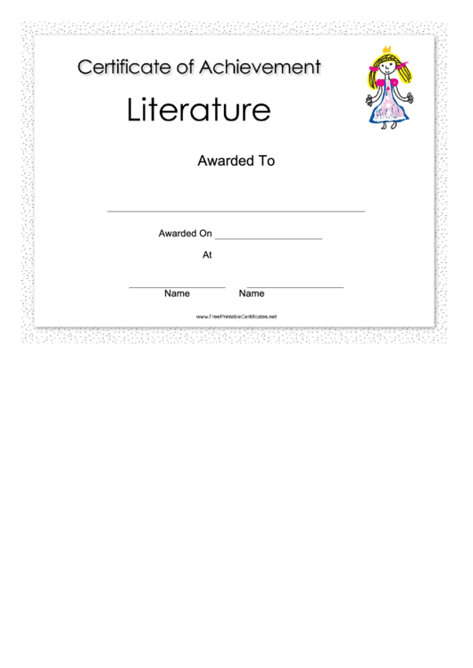 Literature Achievement Princess Certificate