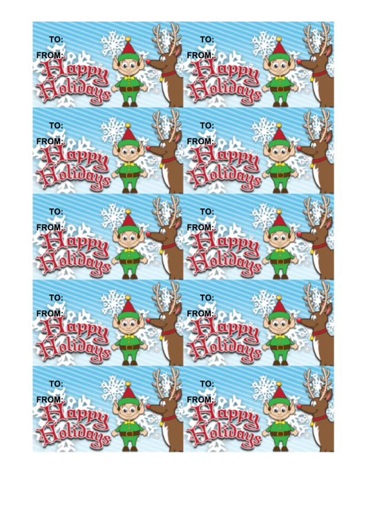 Happy Holidays Gift Tag Template - Reindeer Printable pdf