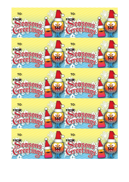 Seasons Greetings Gift Tag Template - Monster Printable pdf