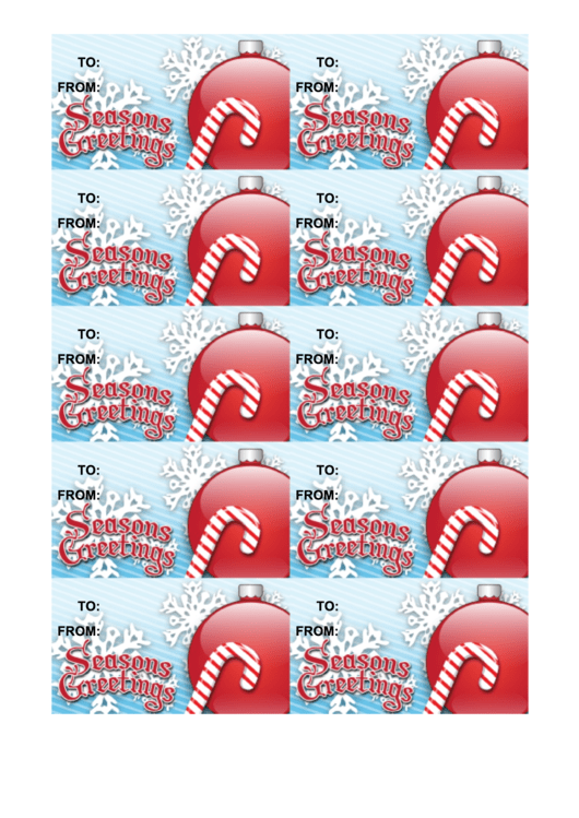 Seasons Greetings Gift Tag Template - Candy Cane Printable pdf