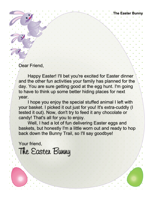 Stuffed Animal Easter Bunny Letter Template Printable pdf