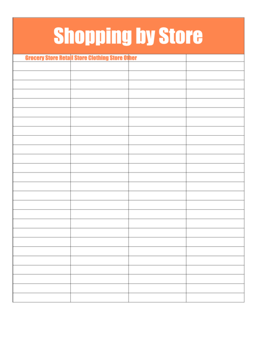 Shopping By Store List Printable pdf