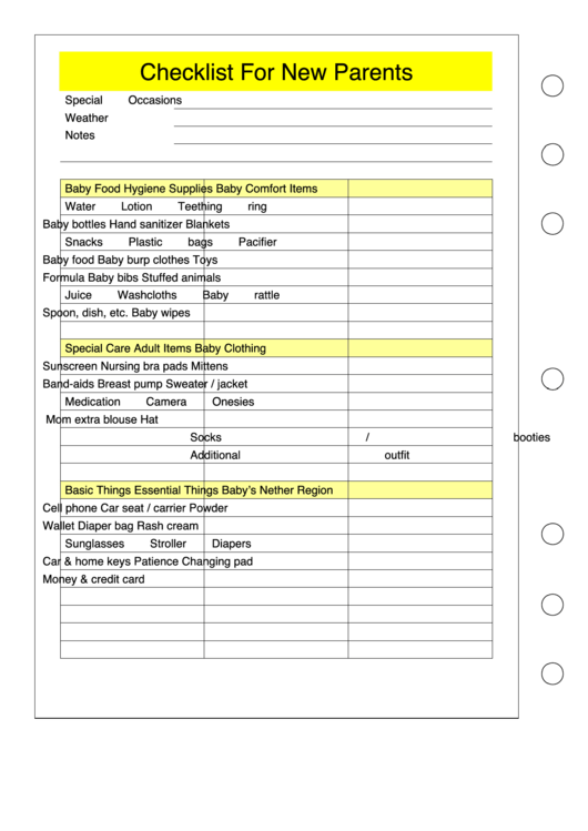 Checklist Template For New Parents - Right Printable pdf