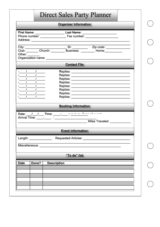 Direct Sales Party Planner Template - Left Printable pdf