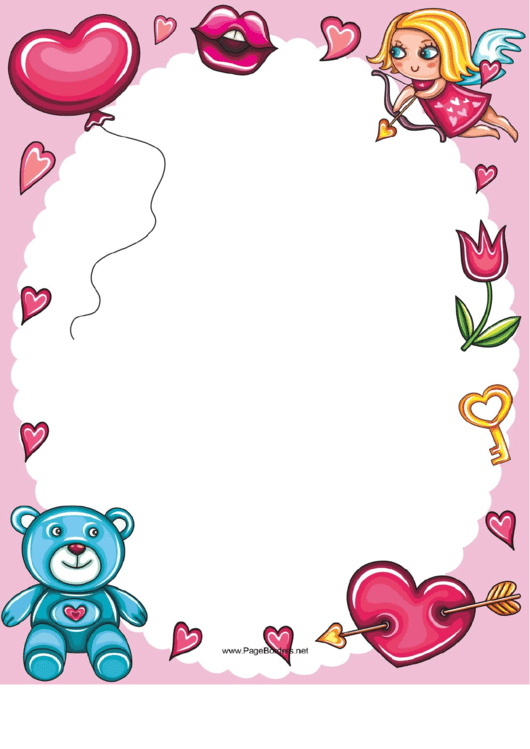 Love Cupid And Hearts Page Border Templates Printable pdf