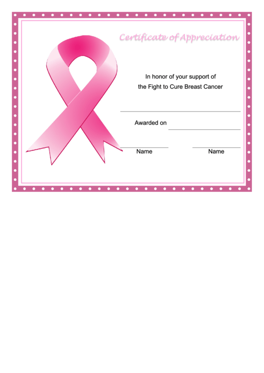 Breast Cancer Fight Ribbon Certificate Printable pdf