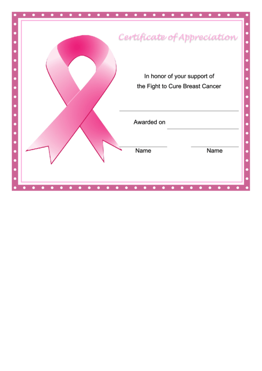 Breast Cancer Fight Ribbon Certificate Printable Pdf Download